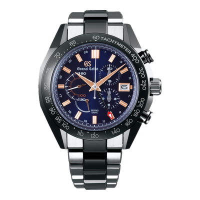 Grand Seiko Spring Drive Chronograph Titanium / Ceramic / Blue / Bracelet / Black Ceramics Collection ref SBGC219