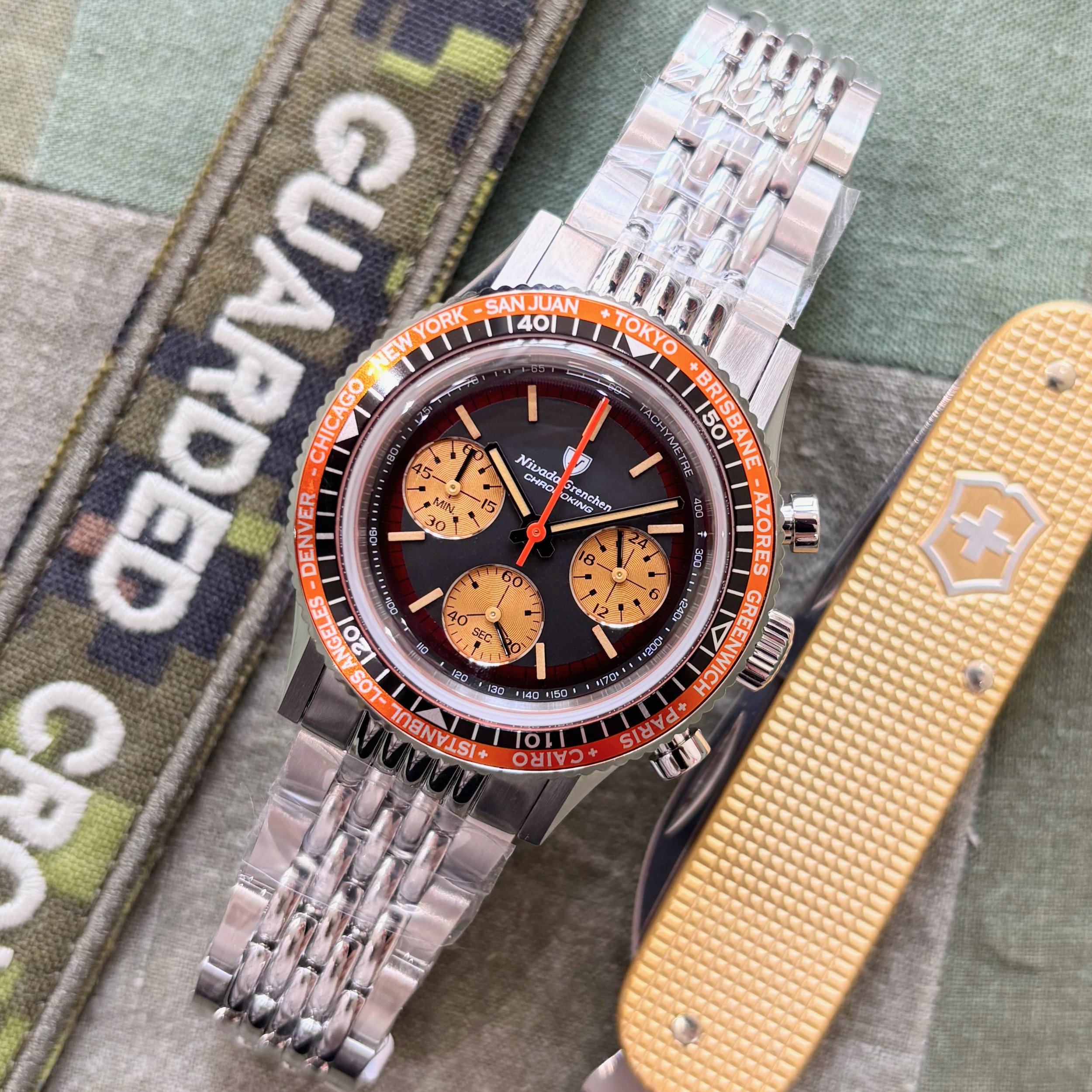 Nivada Grenchen Chronoking Mecaquartz Racing Black Amber