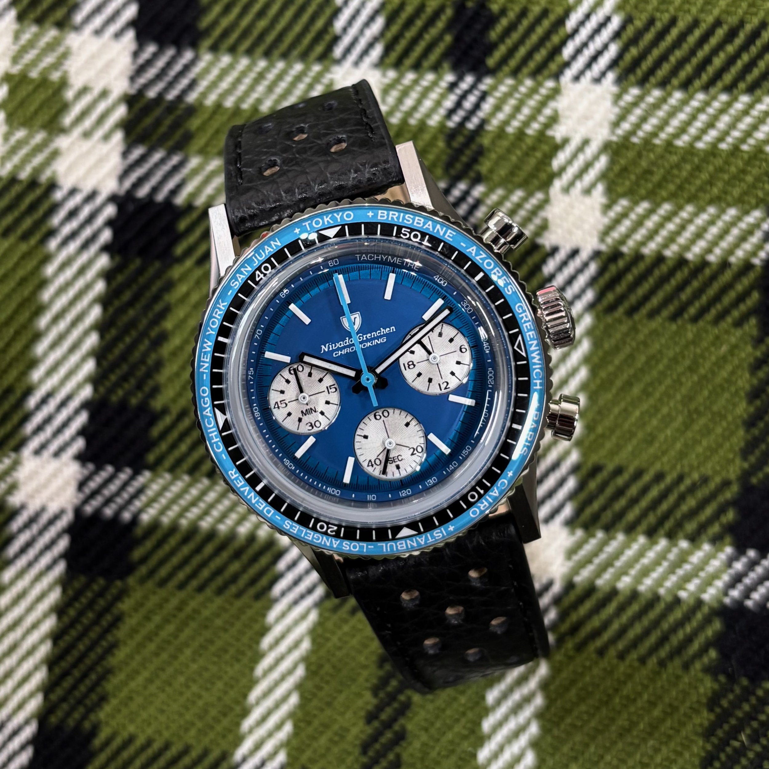Nivada Grenchen Chronoking Mecaquartz Racing Blue Lagoon